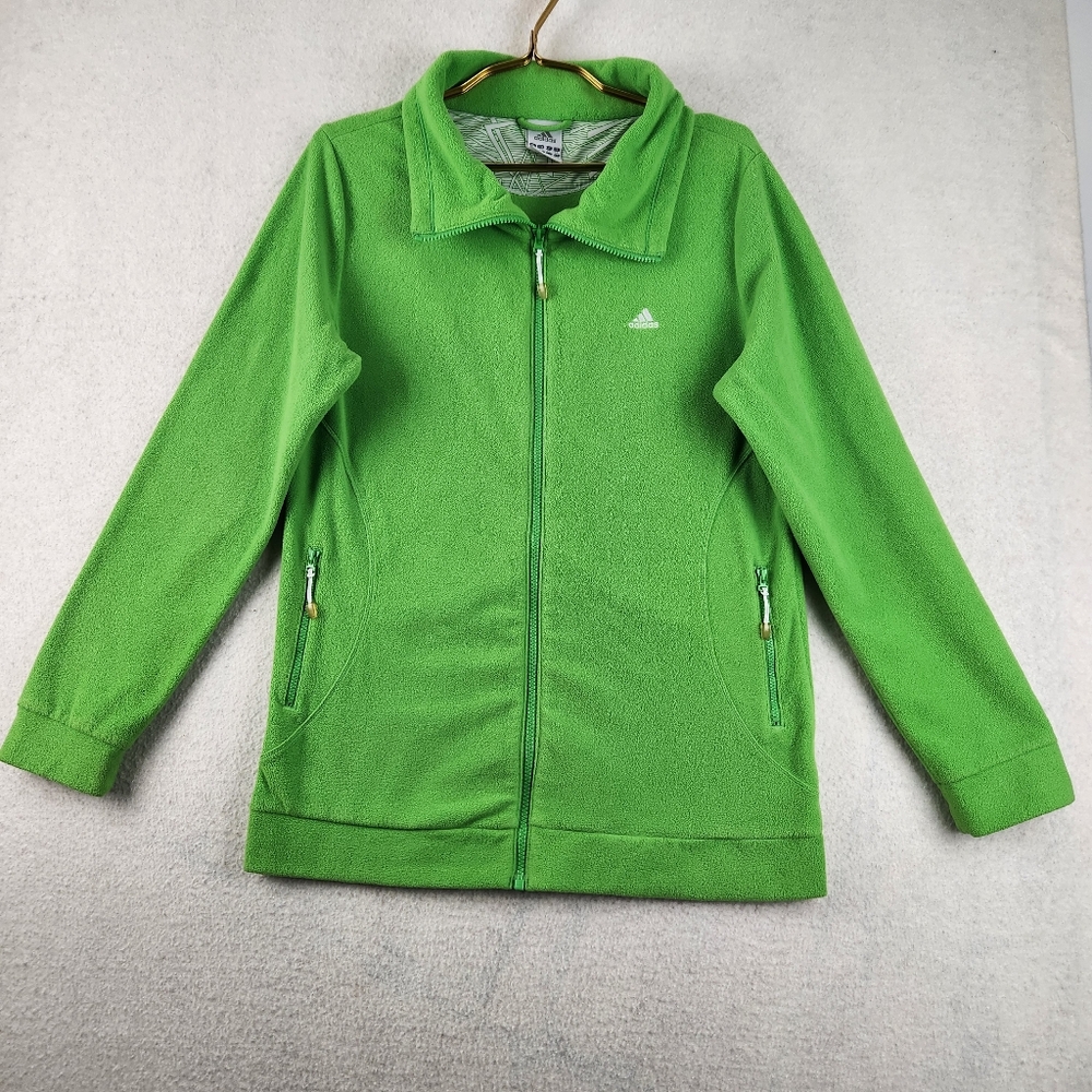 Adidas Womens Size Large Bright Green Full Zip Long Sleeve Fleece Jacket Sweater